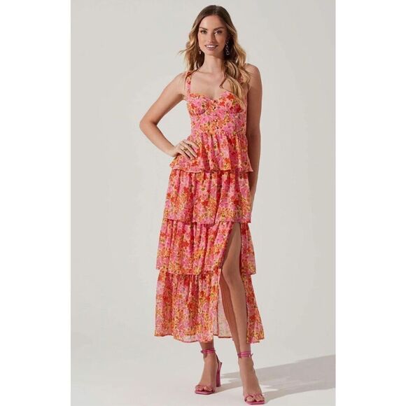 ASTR The Label Midsummer Floral Tiered Maxi Dress Size L - Picture 1 of 9